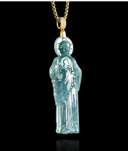 Pendentif en jade véritable naturel Feicui bleu eau, pierre de Saint Jude Dautour, avec fermoir en argent S925 pour la remise des diplômes - Product Image 3