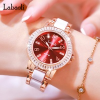 Montre LABAOLI en acier inoxydable de luxe, quartz, or rose, montre à main pour filles, élégante, coffret cadeau pour petite fille