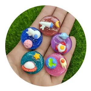 2023 New Resin Space Spaceship Sphere Earth Star Moon Rocket Jewelry Beads fit DIY Hair Accessories Scrapbooking Making