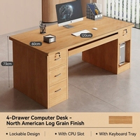 Bureau d'ordinateur moderne et élégant, poste de travail individuel en bois, petit bureau robuste avec 3 tiroirs et serrure, convertible