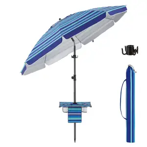Custom Design 7 ft 8 Steel Ribs sombrilla Sun Shelter Big Size Foldable Sun Parasols Guarda-chuva ao ar livre com bandeja de mesa para praia