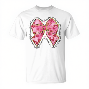 T-shirt rose mignon avec nœuds coquette et cœurs pour filles, promotion Saint-Valentin pour enfants - Product Image 2