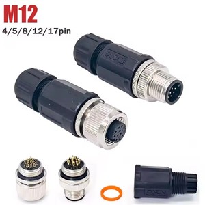Connecteur d'aviation M12 étanche 17 broches, mâle/femelle, pour capteur, 4, 5, 8, 14 broches, plaqué or, IP67, connexion à souder - Product Image 1