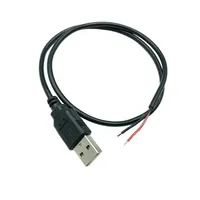 Cable de Carga USB 22AWG con Cubierta Trenzada de 30cm-1m, Cable de Alimentación DIY, Conector USB Macho Tipo A a Cable Desnudo de 2 Pines, 12V 5A