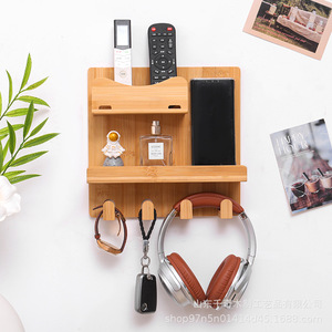 Wooden Wall Mounted Storage Rack 3 Tier With <b>Hooks</b> For Remote Phone Keys And Miscellaneous Items - Product Image 2