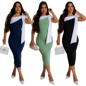 XXL CY901375 <span class=keywords><strong>Sexy</strong></span> Party Midi Kleid Mode Frau Abendkleider Schräge Schulter Schleife Bodycon Kleid - Product Image 6