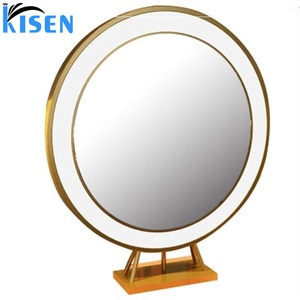 Mueble de exhibición de acero inoxidable KISEN para salón, tocador y estantes de almacenamiento, espejo mini contemporáneo con LED para maquillaje y baño - Product Image 1