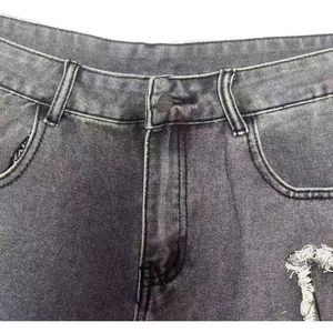 Shorts en jean baggy pour homme, taille haute, déchirés, coupe droite, style streetwear décontracté - Product Image 5