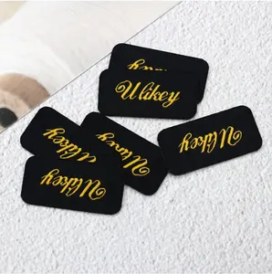 Free sample low minimum clothing label woven label tag self-adhesive glue back for garment