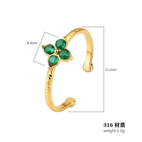 Bague réglable pour femme en acier inoxydable plaqué or 18 carats avec zircon, motif papillon et fleur, tendance