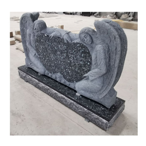 Monumento Funerario de Granito Chino Union STONE Blue Pearl con Alas Alrededor del Corazón, Lápida con Ángel y Doble Corazón - Product Image 2