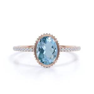 แหวนเงินแท้ 925 ประดับพลอยอะความารีนสังเคราะห์ทรงรี สำหรับหมั้น/สัญญา แหวนอะความารีนสังเคราะห์ในตัวเรือนเงินแท้ 925 แหวนหรูหรา - Product Image 1