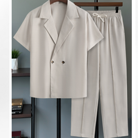 Ensemble de costume décontracté pour homme à manches courtes, veste croisée à revers, deux pièces, coupe ajustée, idéal pour l'été, affaires et occasions formelles, vente en gros