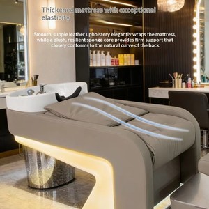 Beauty Salon Furniture Lay Down Washing Chair Bed Luxury Modern Barbershop Head Spa Shampoo Bed with Footrest and Lights - Product Image 2
