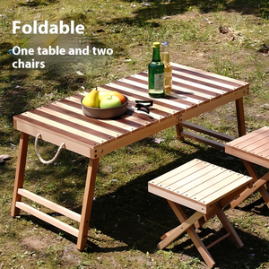 Conjunto de <span class=keywords><strong>Mesa</strong></span> y Sillas Plegables de Madera de Haya para Jardín, Resistentes al Agua y Portátiles - Product Image 2