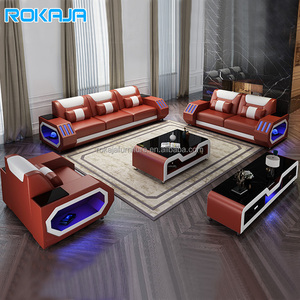 Bán hàng nóng thông minh LED sofa cao cấp phòng khách da 1 + 2 + 3 chỗ ngồi sofa đặt biệt thự sang trọng khách sạn Kính Bàn cà phê TV đứng Set - Product Image 1