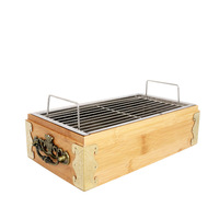 Mini Barbecue Portable boîte en bois Promotion charbon de bois Logo personnalisé coréen Restaurant Table Barbecue Grill avec étui en bambou