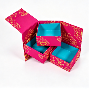Coffret Cadeau Rouge Vif et Bleu avec Compartiments Superposés, Doublure Lisse, Couleurs Personnalisées, Logo et Taille sur Mesure pour Bijoux et Accessoires - Product Image 1