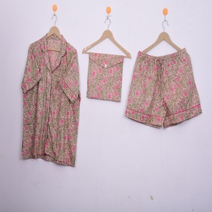 Nuevo Conjunto de Pijama de Manga Corta de Algodón con Estampado Floral Hecho a Mano, Ropa de Dormir y para Estar en Casa, Precio al por Mayor - Product Image 2