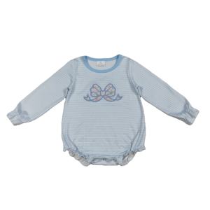 Ropa de Boutique RTS para Niñas Pequeñas, Mono con Lazo de Flores Bordado, Bonito Mono de Burbujas para Hermanas, Algodón y Spandex con Botones a Presión, Ropa de Bebé - Product Image 1