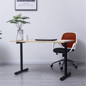 Mesa de escritorio moderna para ordenador de oficina en casa, madera maciza con diseño de metal para trabajar - Product Image 1