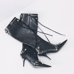 Bottes de créateur à talon haut pour femme, bout pointu, rivets, boucle, hauteur genou, fermeture éclair, sur mesure, taille 43 - Product Image 6