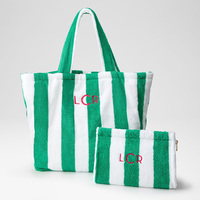 Bolsa de Mano de Tela de Rizo con Rayas Bordadas Personalizadas al por Mayor, Bolsa de Playa de Algodón, Bolsa de Viaje para Mujer