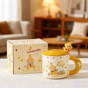 Mug en céramique mignon de 400 ml avec couvercle pour boissons chaudes/froides - Cadeau d'affaires, gobelet chaud et froid - Product Image 5