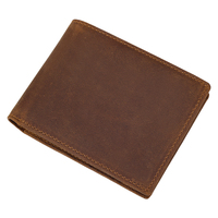 Dompet Lipat Pendek Kulit Sapi Asli Crazy Horse Desain Kustom Pasokan Pabrik, Dompet Kartu Kulit Asli Dengan Jendela ID
