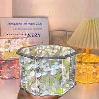 Cadeau romantique fait main, cube magique DIY, lampe miroir rose tulipe, lampe à fleurs artificielles LED, décoration de chambre, cube octogonal rose, veilleuse