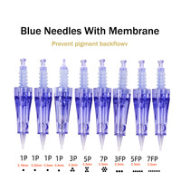 Cartouche d'aiguilles de tatouage pour sourcils à baïonnette bleue anti-reflux avec membrane pour maquillage permanent