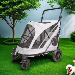 Chariot multifonctionnel pour animaux de compagnie de luxe de grande capacité pliable pour l'extérieur Wagon 4 roues Poussette pour chien et chat Trolley