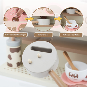 ชุดเครื่องชงกาแฟไม้สำหรับเด็ก ชุดของเล่นบทบาทสมมติ คาเฟ่บาริสต้า พร้อมถ้วย จานรอง เครื่องทำฟองนม อุปกรณ์เสริม ชุดครัวสำหรับเล่นบทบาทสมมติ - Product Image 4