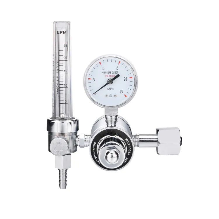 Regulator Argon Nitrogen CO2 Helium Konstruksi Tahap Ganda dengan Folwmeter