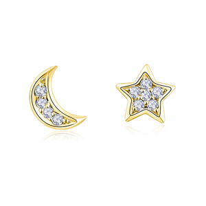 Boucles d'oreilles clous ROXI Fashion Ins Style étoile lune diamant en argent sterling S925 - Product Image 1