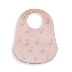 Rosa scuro bavaglino per alimenti in Silicone con stampa elefante con chiusura a bottone senza BPA tasca lavabile per bambini - Product Image 1