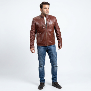 Genuine High Quality Vintage Windproof Breathable Stylish Stand Collar Varsity <b>Leather</b> <b>Jacket</b> Digital Printed Pattern <b>Men</b> - Product Image 1