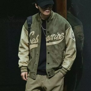 Chaqueta <span class=keywords><strong>de</strong></span> béisbol Vintage para <span class=keywords><strong>hombre</strong></span>-Abrigo estilo piloto <span class=keywords><strong>de</strong></span> ante desgastado con detalles bordados (Colección Primavera/otoño) - Product Image 5