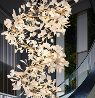 Lustre en céramique moderne à feuilles de ginkgo longues, personnalisé, pour hôtel, villa, décoration d'escalier, APCITL