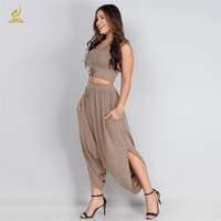 Femmes grande taille mode gilet décontracté sans manches t-shirt sarouel large jambe pantalon ensemble