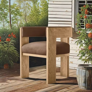 Chaise de salle à manger en bois massif <span class=keywords><strong>gris</strong></span> nordique moderne exclusive personnalisée avec revêtement en <span class=keywords><strong>tissu</strong></span>, <span class=keywords><strong>fauteuil</strong></span> de salle à manger en bois avec coussin moelleux - Product Image 5