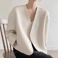Nouvelle Collection Automne 2026 – Veste en Tweed Coréenne Minimaliste à Col en V pour Femme – Tendance, Ample, Manches Courtes ou Longues, Chic, Douce et Décontractée – Manteau Tricoté