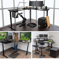 Bureau debout en forme de L électrique contemporain personnalisé, montage facile, bureaux réglables en hauteur à trois pieds
