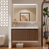 Meuble de salle de bain ARROW en acier inoxydable avec miroir LED, armoire de rangement et lavabo mural