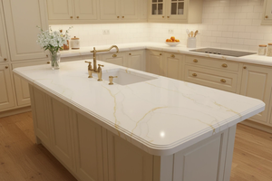 Grande dalle de quartz artificiel Calacatta Gold Sand du Vietnam, moderne, pour hôtel, salle de bain, cuisine - Product Image 3