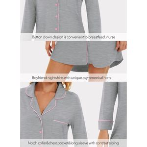 Chemise de nuit personnalisée pour femme en viscose de bambou, manches longues, boutonnée, douce et rafraîchissante, tailles S-XXL - Product Image 4
