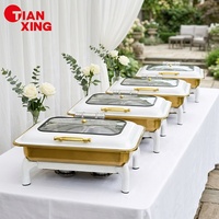 TIANXING Ensemble de réchauds de buffet de luxe pour mariage, grande taille, blanc et or, chauffe-plats hydraulique pour événements
