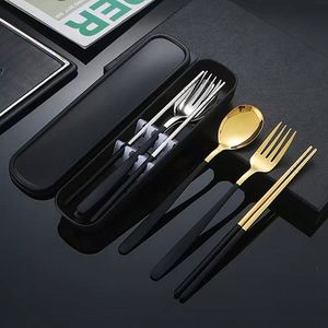 Korean Style Camping Stainless Steel Portable Tableware Fork Spoon Chopsticks 3Pcs Outdoor <b>Gift</b> Dinnerware Cutlery Set - Product Image 3