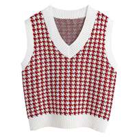 Gilet en tricot pour femme, col en V, sans manches, pull-over doux et chaud, style décontracté preppy, logo personnalisé