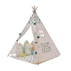 도매 인기있는 고품질 어린이 야외 실내 인도 패브릭 어린이 나무 극 텐트 Teepee